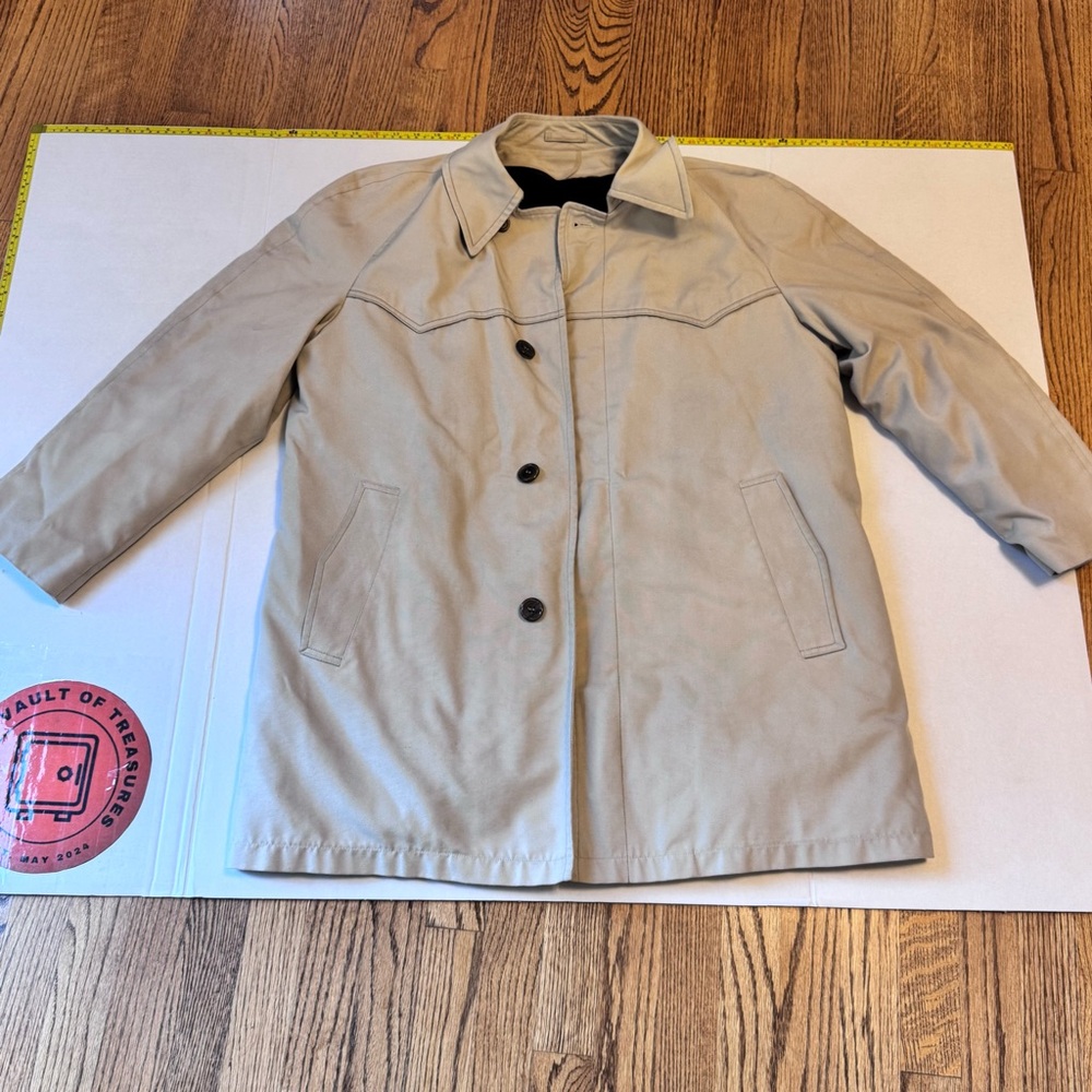 Vintage London Fog Tan Western Yoke Car Coat Faux‎ Fur Polar Plush Lined Beige